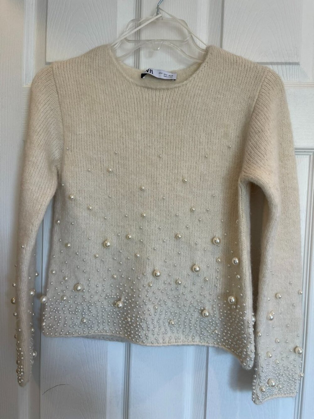 Zara sweater color cream with pearls, size S